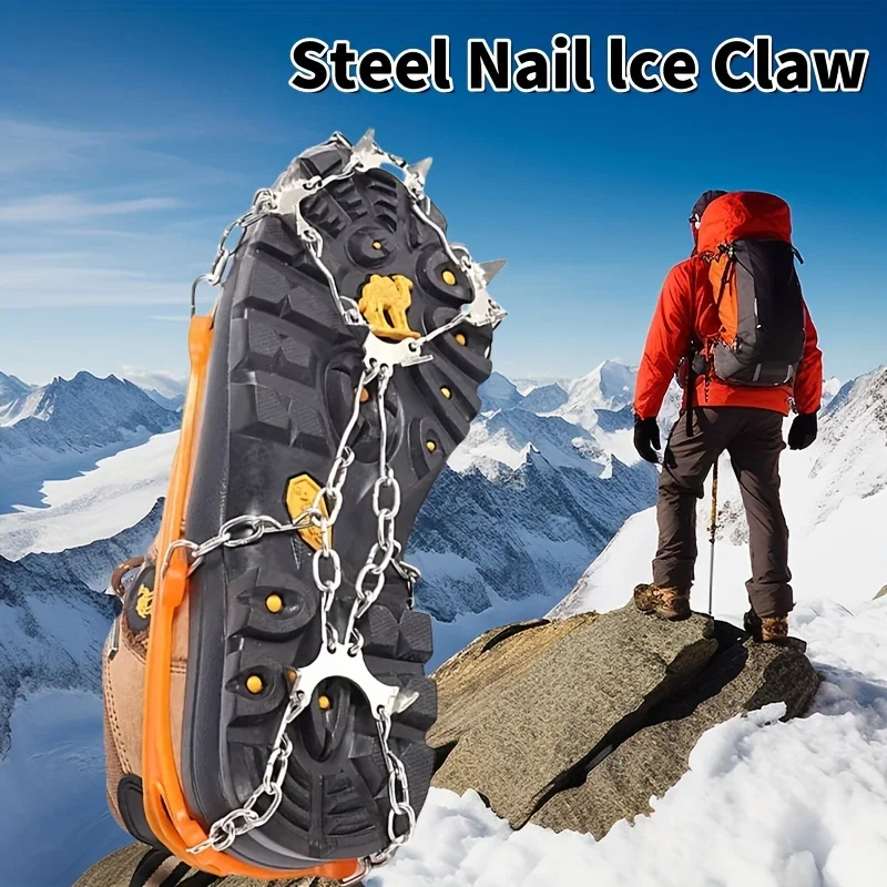 8 Teeth Steel Ice Gripper Spike for Shoes Anti Slip Climbing Snow Spikes Crampons Cleats Chain Claws Grips Boots Cover