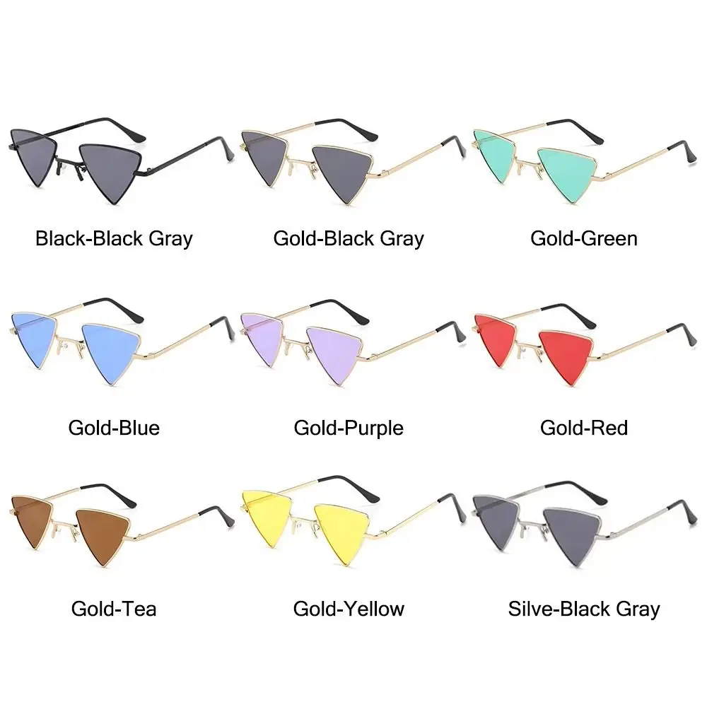 Triangular Small Hippie Sunglasses Metal Frame UV400 Protection Sun Glasses for Women & Men Tinted Colorful Lens Punk Shades 5
