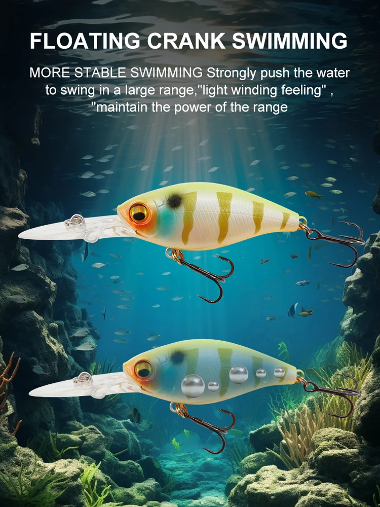 ESFISHING 전문 플로팅 하드 미끼 럭키 프린스 플러스 52mm 72mm 다이브 1.2m 워블러 파이크 낚시 루어 태클