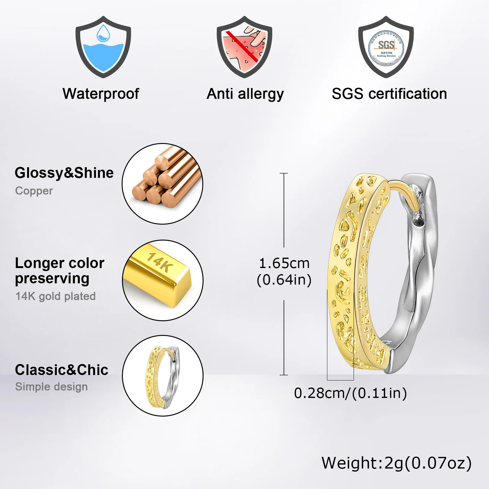 Textured Clashing Color Hoop Earrings for Men Boys,Gold Silver Color Niche Design Ins Simple Metal Earrings,New Jewelry Gifts