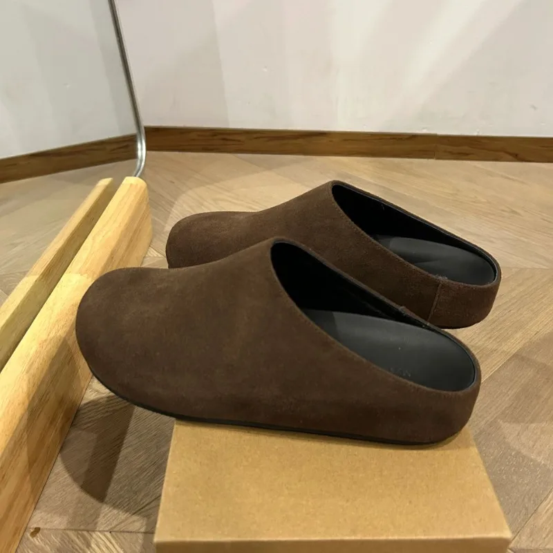 

Sheepskin Version Retro Genuine Leather Thick Bottom Mueller Shoe Women's Slippers Sandals Slippers Platform Vintage Shoes Women