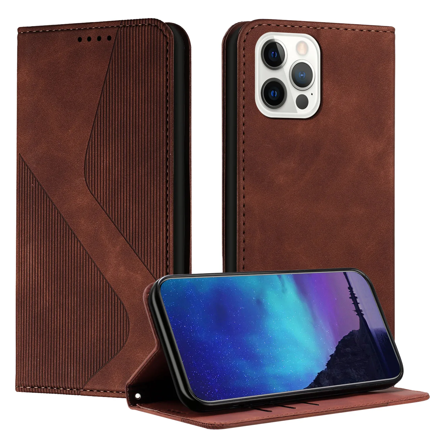 Luxury Leather Wallet Flip Cover with Magnetic Closure and Stand Function