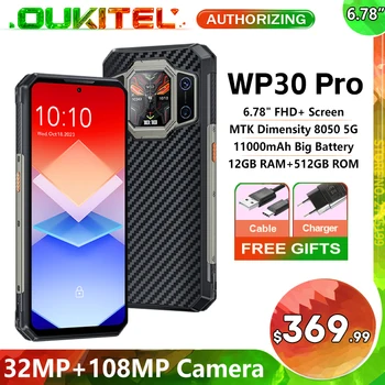 Oukitel WP30 Pro telefone móvel robusto, celular global, 120W, 5G, Android 13, 12GB + 512GB, 11000 mAh, 6.78 "FHD +, 108MP