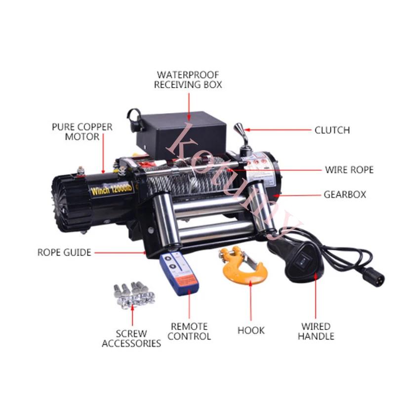 24V/12V 3000LBS Electric Winch Crane Traction Vehicle Mounted Winch  Portable Winch Car Trailer ATV Truck Off Road