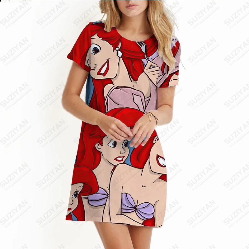 

Girls and Women's Summer Short Skirt Dress Short Sleeve 3D Printed Disney Loose A-line Round Neck Pullover 2023 Large High Fly