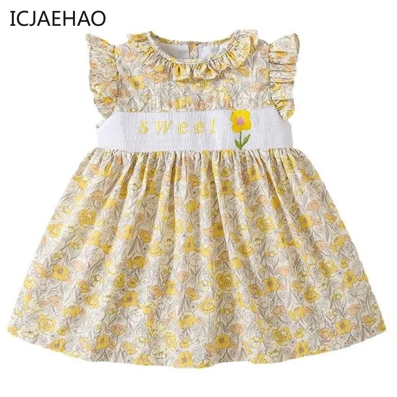 

2024 Handmade Smocked Dress Children Boutique Clothing Girl Dresses Smocking Embroidered Cotton Summer Bebe Baptismal Clothes