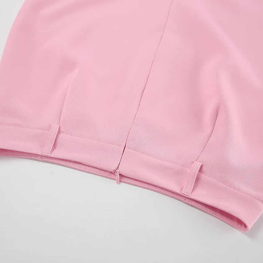 Pink Skirt Set Sleeveless Vest Short Top + High Waist Slit Long Two Pieces Women Outfit