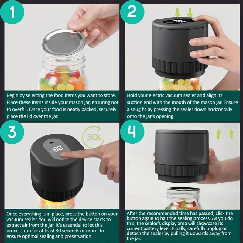 Electric Mason Jar Vacuum Sealer Kit Cordless Automatic Jar Sealer Set for Food Storage and Fermentation with Mason Lids New