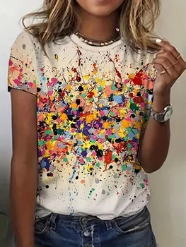 Women's Tee - Colorful Paint Splatter Graphic, Vibrant Abstract Art Design for Casual Daily Wear 1