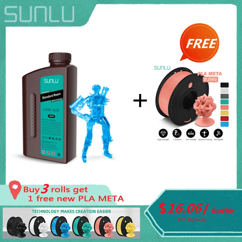 SUNLU 1KG Photopolymer Resin For  LCD 3D Printe UV-Curing 405nm Entry-Level Rigid Resin  Compatible With Most LCD Printer Models