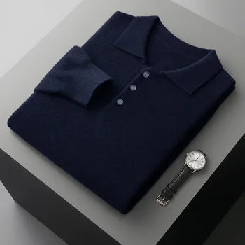 Maglione di cashmere moda uomo 100% lana merino pullover casual sciolto POLO fondo lavorato a maglia giacca per l'autunno inverno