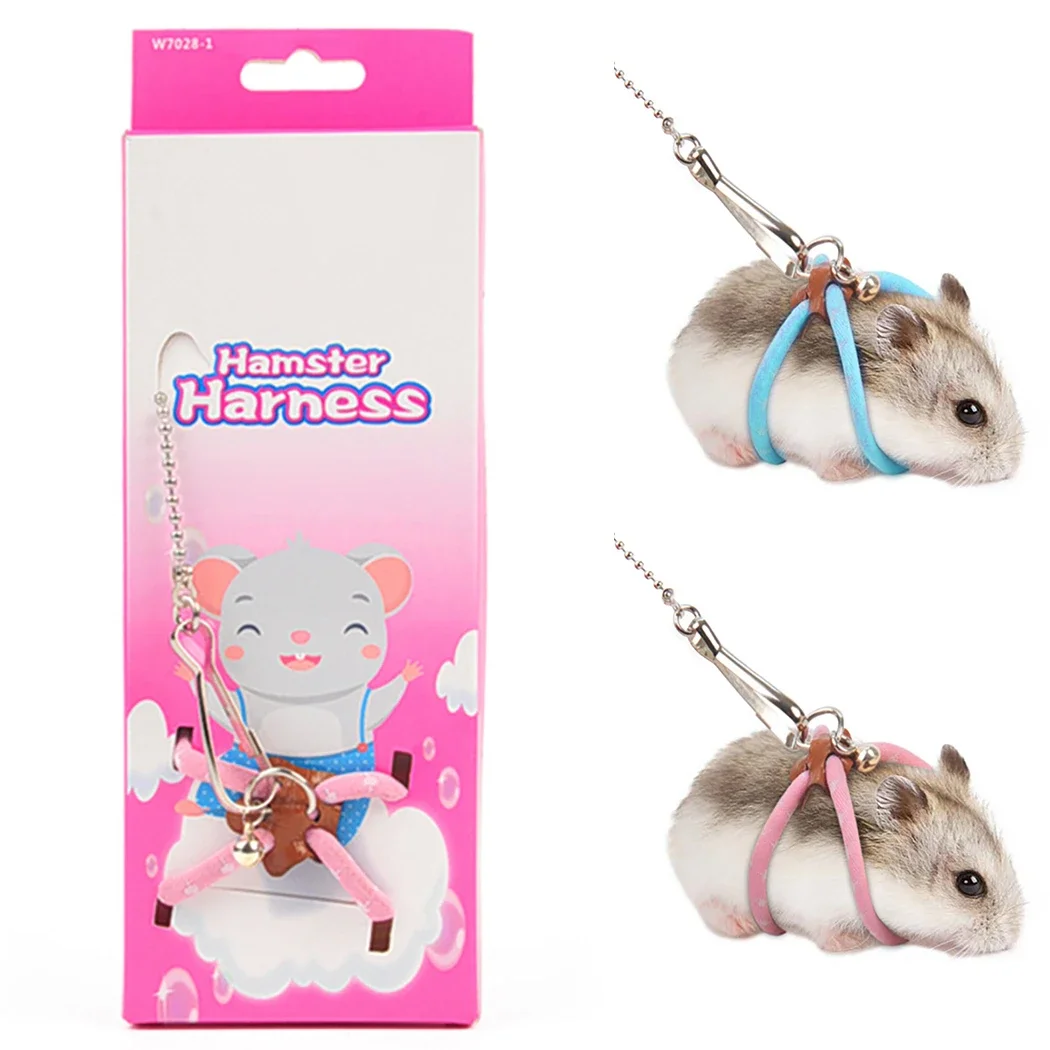 Pet Soft Harness Bell Leash Set Mouse Hamster Ferrets Rat Pet Pig Leash Hamster Harness Adjustable Rope Anti-bite Walking