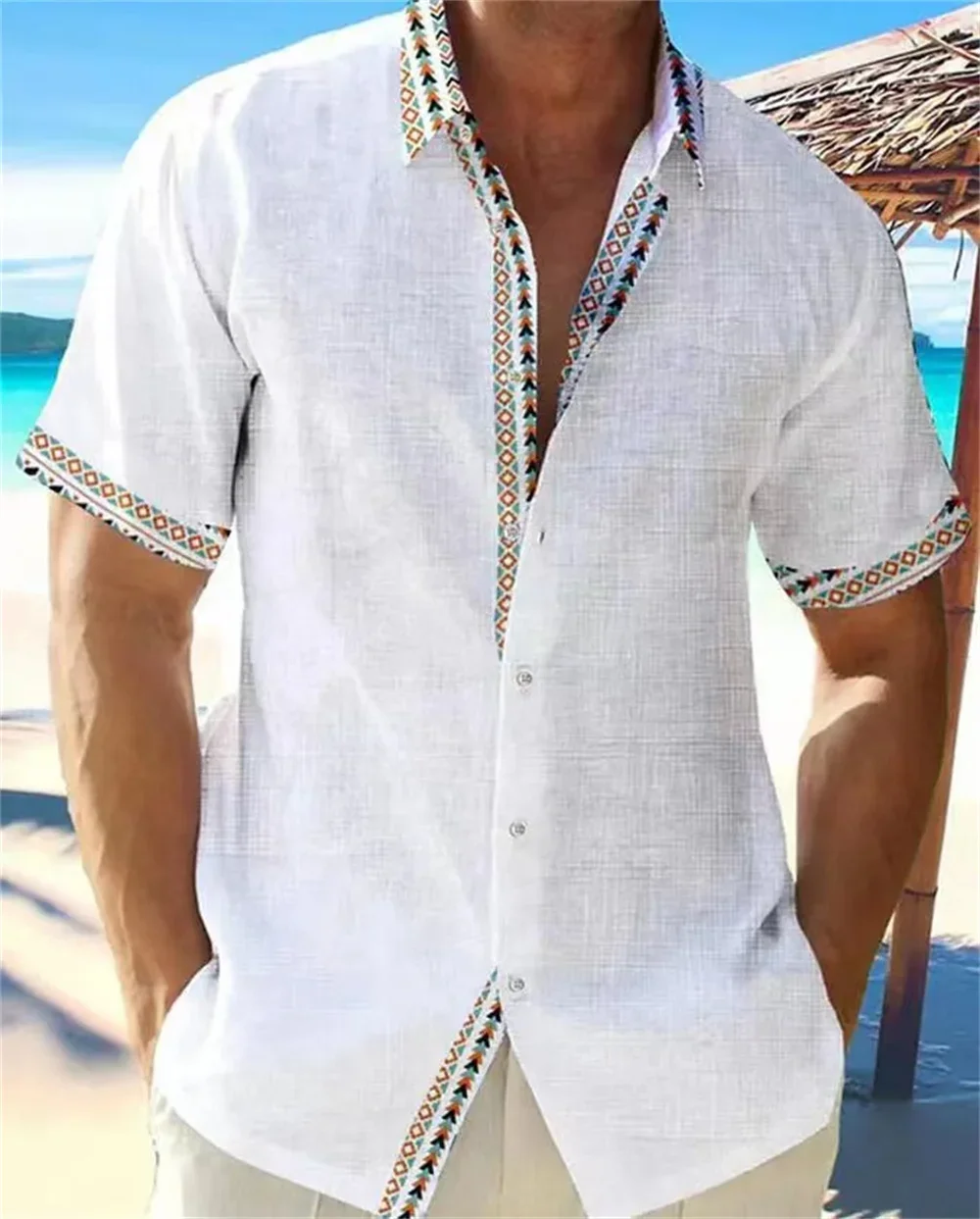 Гавайская пляжная однотонная льняная рубашка для мужчин, модная повседневная сорочка с короткими рукавами, уличный дизайнерский Топ, лето 2023