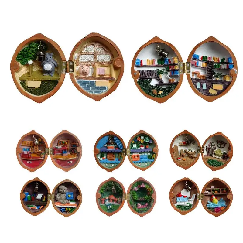 

Walnut Shell Doll House Box Theater Tiny World Walnuts Resin Miniature Resin Nut Secret Scene Miniature House Kit for Boys