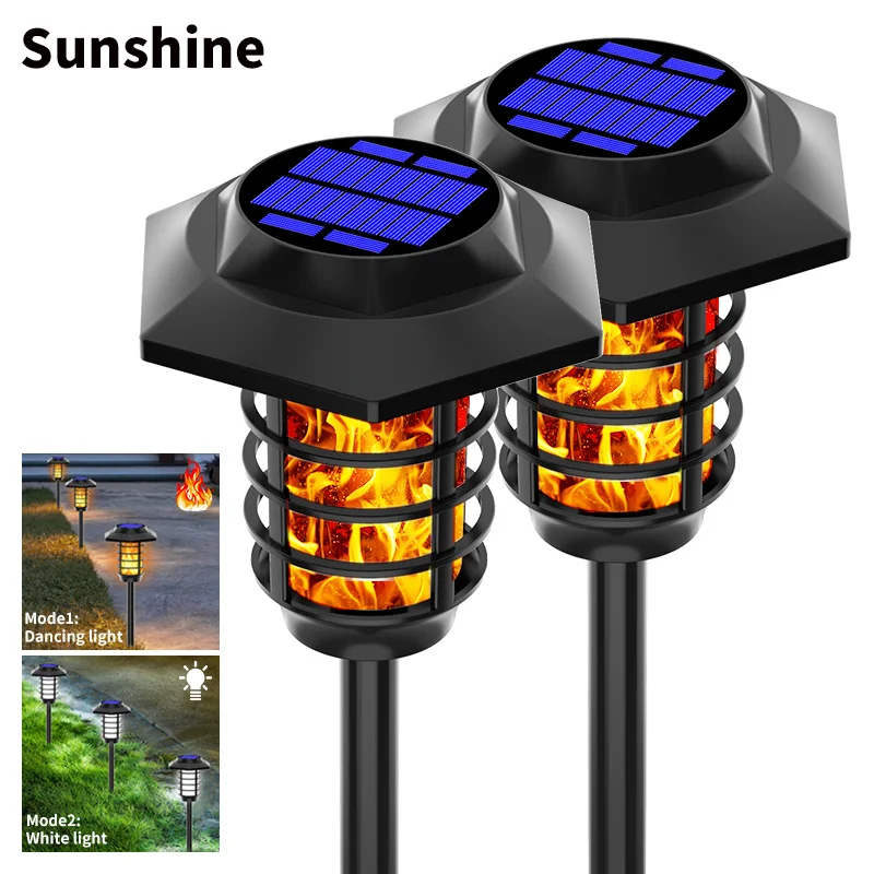 2 IN 1 LED Solar Flame Torch Lamp Outdoor Solar Garden Lights Flame/White Light Waterproof Lawn Lamp Courtyard Spotlight