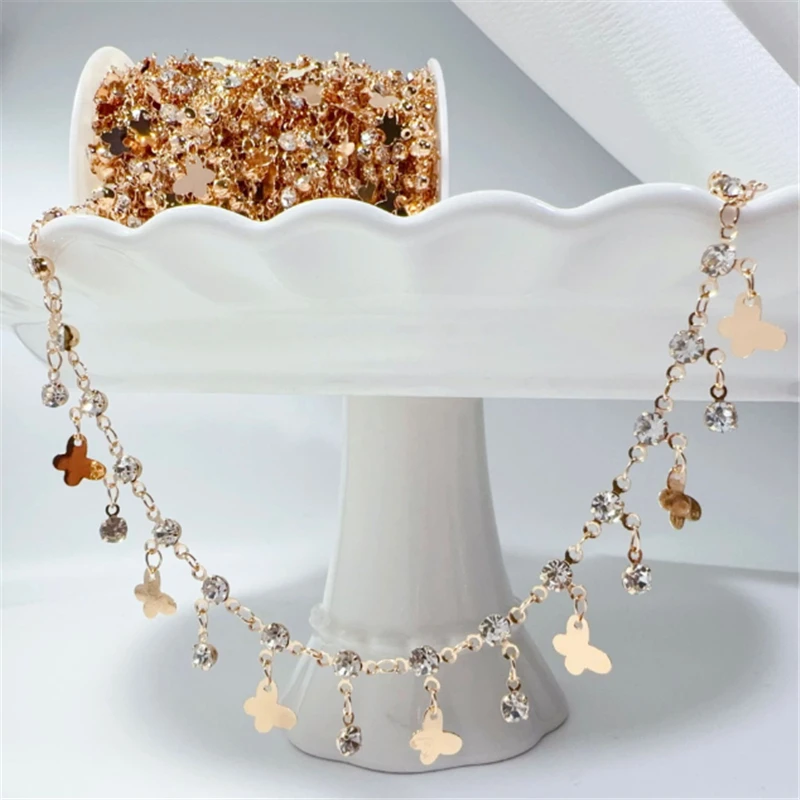 10 Meters New Retro No Fade Crystal Butterfly Beads Link Chains for DIY Bracelet Necklace Garment Jewelry Findings Accessories