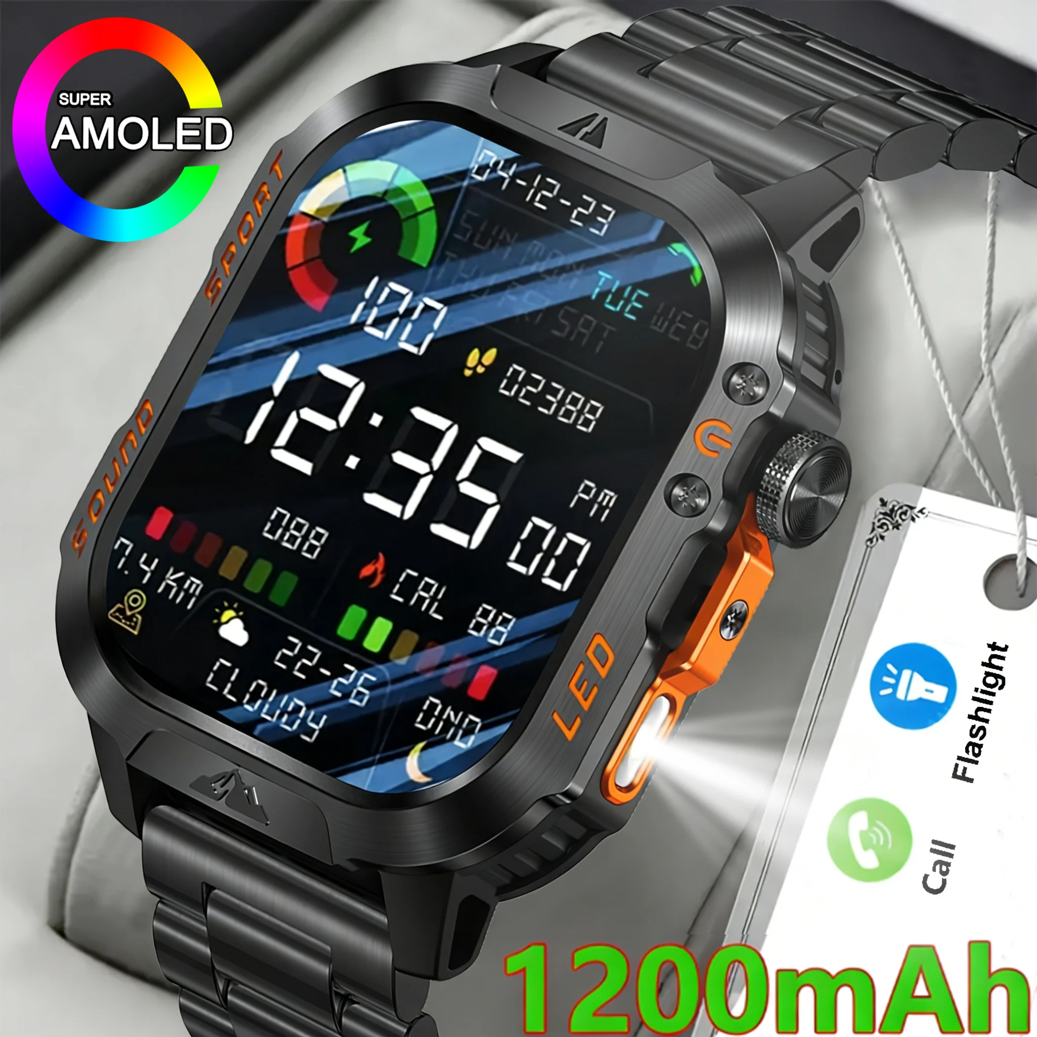 2026 New Men's smart watch Bluetooth call 1200mAh battery 100 days standby time 2.01 inch screen IP68 waterproof motion tracker 1
