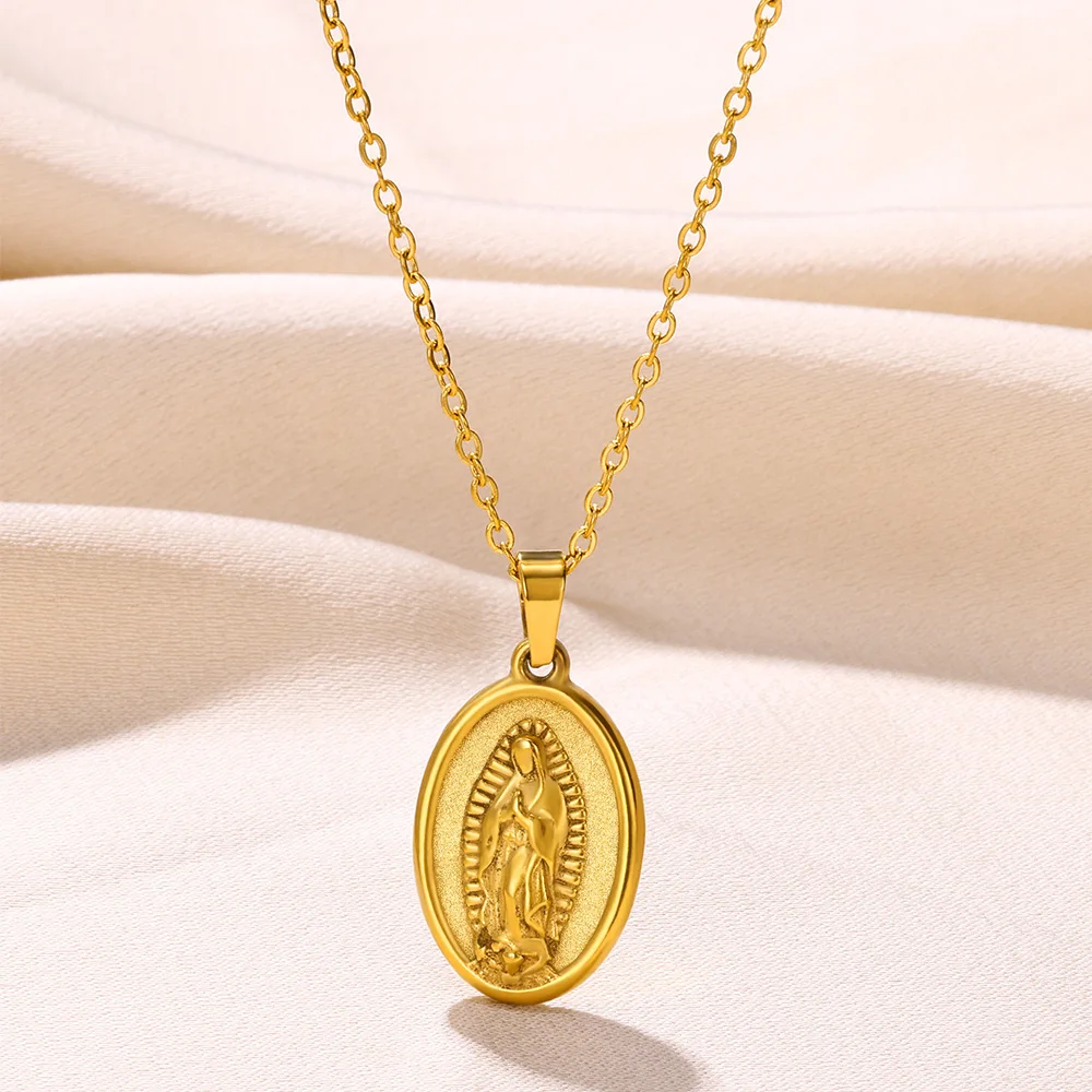 Цепочка с подвеской Дева Мария, ожерелье из нержавеющей стали, кулон-медаль Богородицы Девы Марии до ключиц, аксессуары для женской религии
