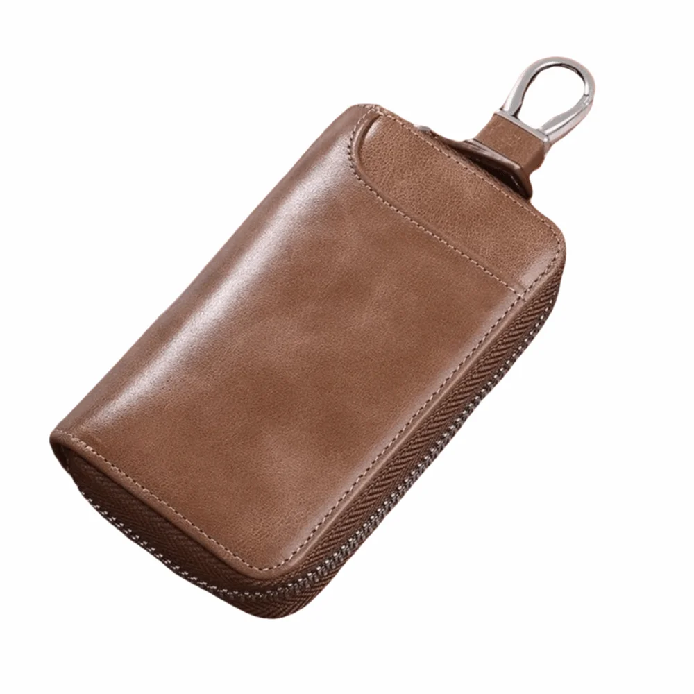 Retro PU Leather Key Organizer Pouch with Zipper Buckle