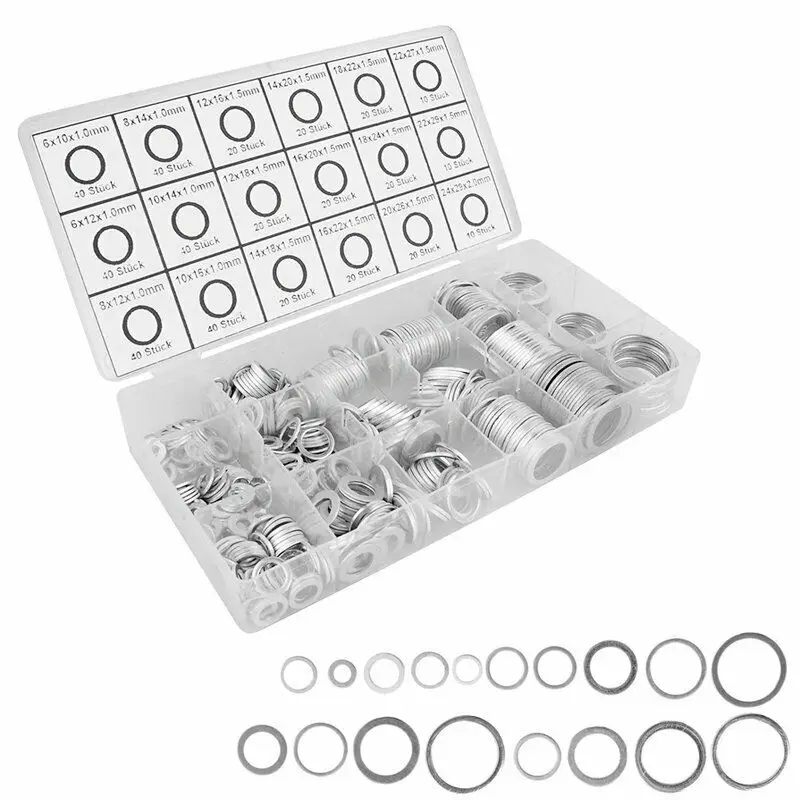 450pcs Universal Aluminum Seal Gasket O-Ring Set Muti-function O-Ring Set 6/8/10/12/14/16/18/20/22/24mm For Cars