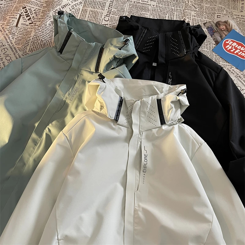 

Streetwear Spring Autumn Hooded Casual Men's Jacket Solid Color Windbreak Cargo Jackets For Men Outdoor Women's Jacket