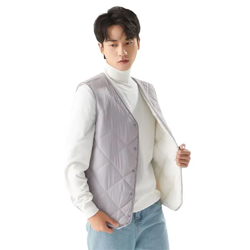 

Men's New Winter V-Neck Ultra Light Down Waistcoat Sleeveless Selling Lamb Cashmere Portable Comfortable Warm Cozy Vest