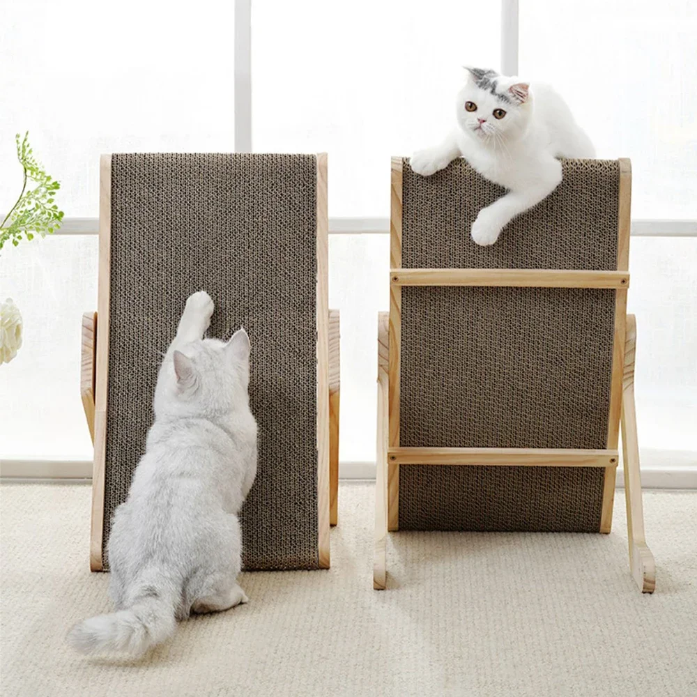 Deluxe Wooden Frame Cat Scratcher & Reversible Scratching Bed 5-in-1 Toy Set