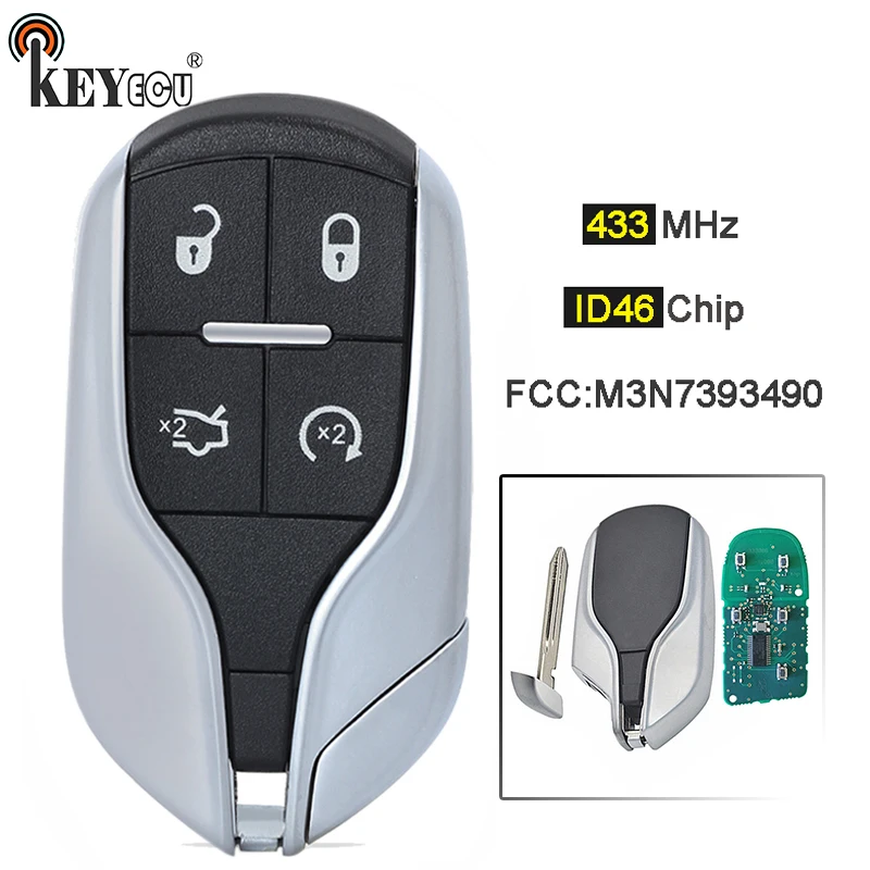 

KEYECU 433MHz ID46 Chip 4 Button FCC ID: M3N-7393490 M3N739349 Smart Remote Key Fob for Maserati Ghibli Quattroporte 2012-2019