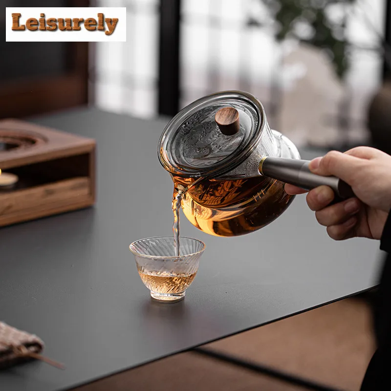 Walnut Wood Square Tea Warmer Set Glass Side Handle Teapot For Home Warm Brewing Tea Kettle Heating Base Kung Fu Tea Ceremony