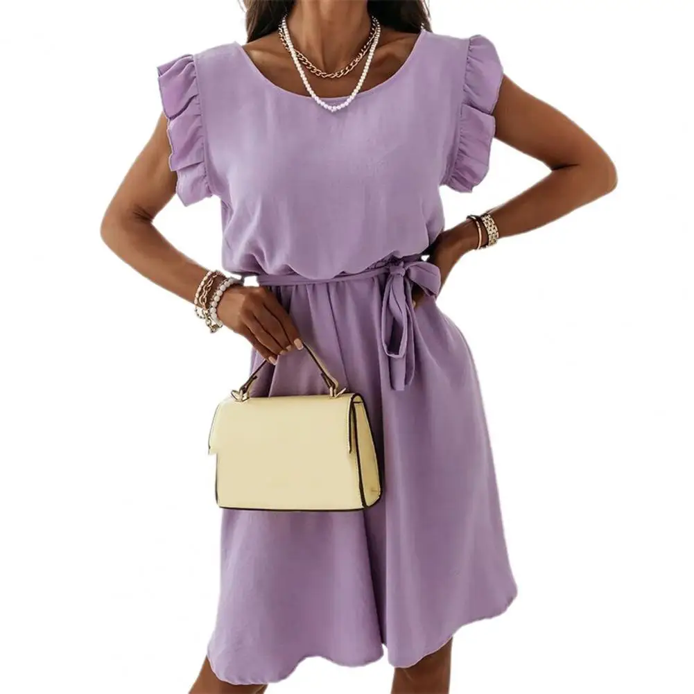 

2023 Women Sleeveless Dress Summer Ladies Solid Color Office Dresses Butterfly Sleeve A-Line Fashion Women Casual Dresses