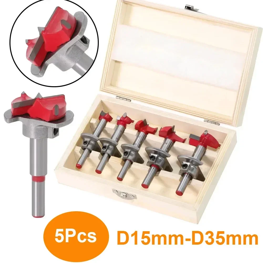 

5Pcs/Set Positioning Hole Saw Kit Adjustable D15mm-D35mm Hinge Hole Opener Woodworking Carbide Drill Bits Set Woodworking Tool