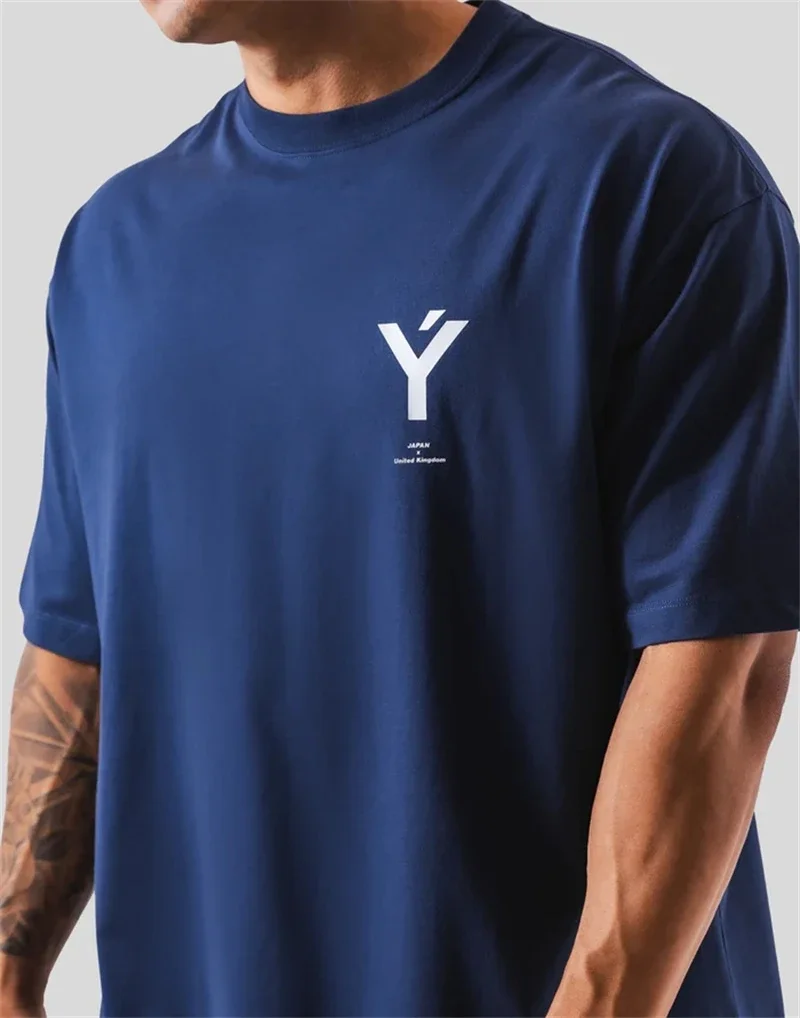 LYFT ONE POINT Y Print Großes T-Shirt Männer Laufsport Gym Fitness Training Oversize T-Shirt Herrenhemd Bodybuilding T-Shirts