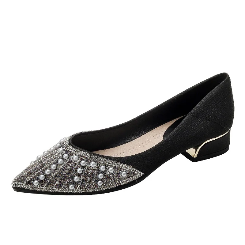 Pearl Decorateion Korean Shoes Soft Shallow Mouth Large Size Women Casual Female Sneakers Pointed Toe Low Heels Crystal Flats Be