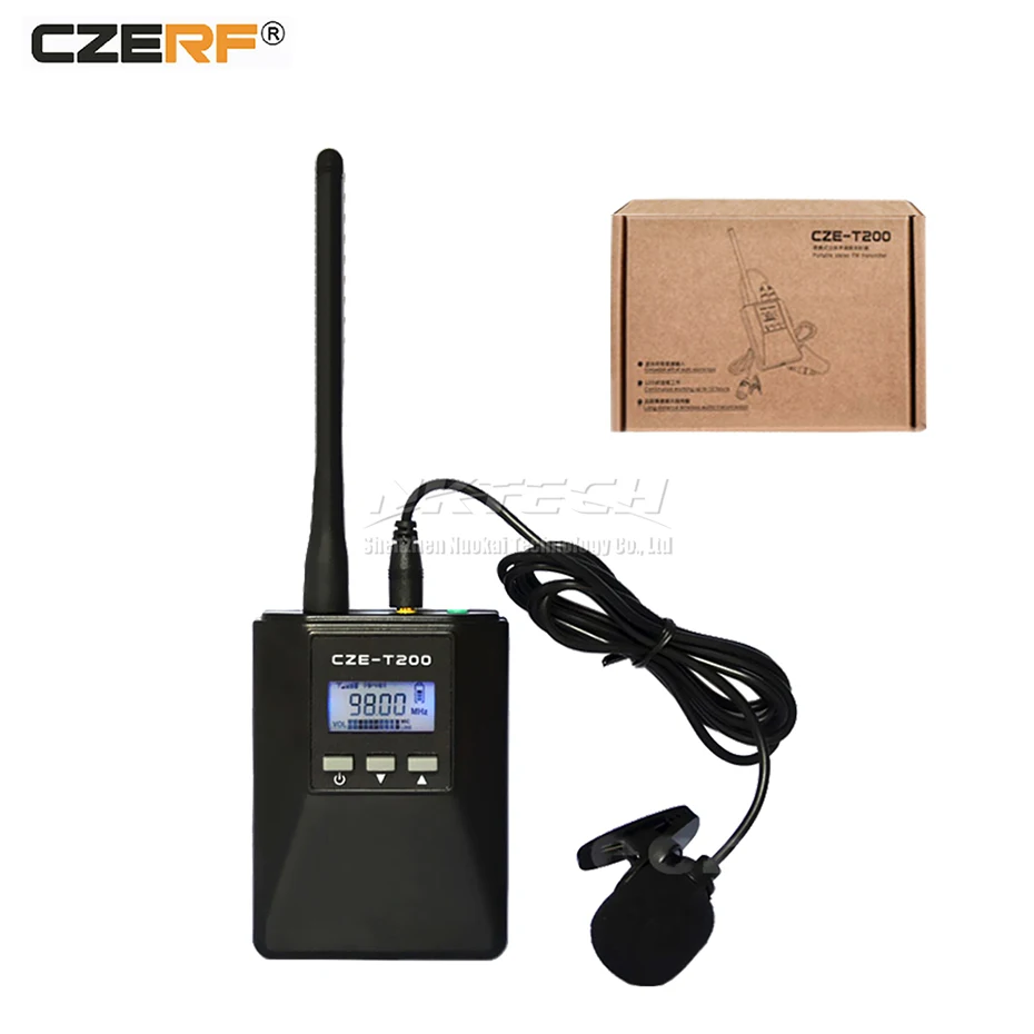 

CZE-T200 CZERF PLL Stereo FM Transmitter 0-0.2W MONO MINI Radio Broadcast Station by 1000mAh Battery For Meeting/Tourism/Campus