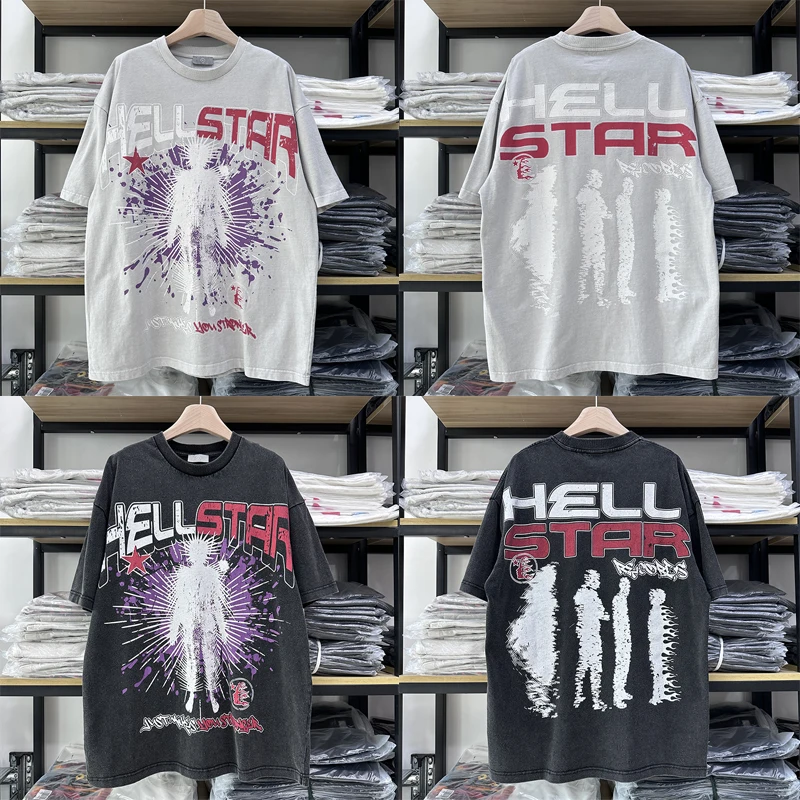 

High Quality Hellstar Oversize T Shirt Eye Print Short Sleeve Washed Make Old Vintage Summer Hell Star T-shirt
