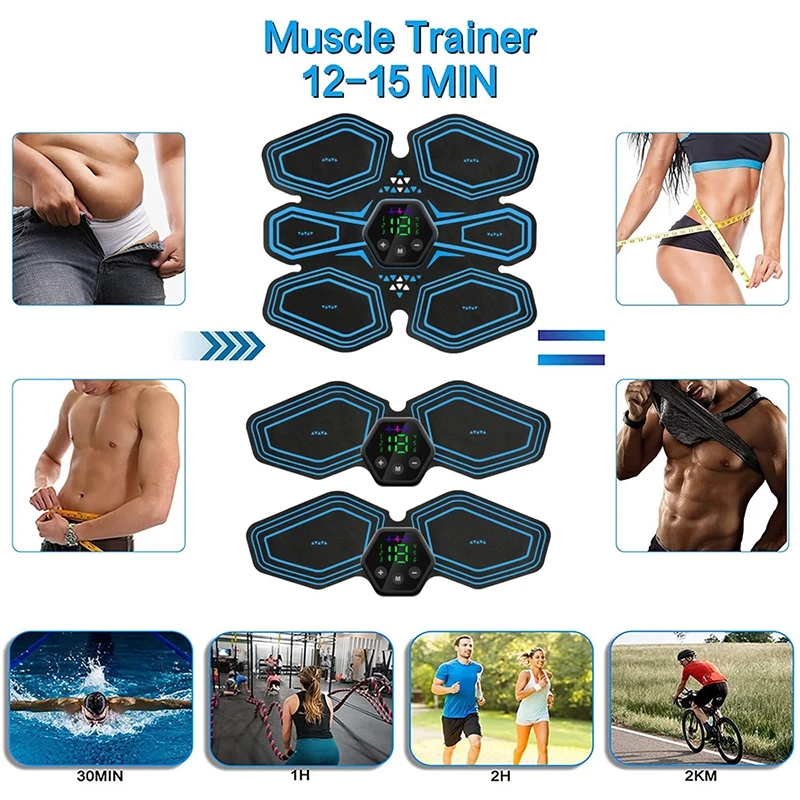 Muscle Toner Smart Abdominal Toning Belt EMS Muscle Stimulator Ab Trainer USB Charge Body Massager Weight Loss Fitness Equipment