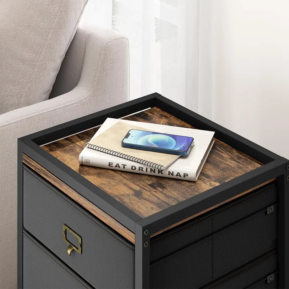 3-Drawer Mobile File Cabinet on Wheels for Home Office, Fits Letter/A4 Size, Vertical Storage, Rustic Black