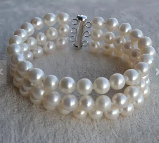 

New Arrival White Pearl Bracelet,3 Rows 7-8mm Genuine Freshwater Pearl Bracelet,Wedding Party Birthday Charming Lady's Gift