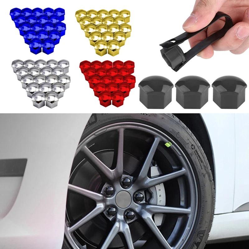 17/19/21mm 20 stks/set auto wielmoer caps bescherming covers caps anti-roest auto hub schroef cover band moer bout exterieur decoratie (kleur: goud, maat: 19 mm