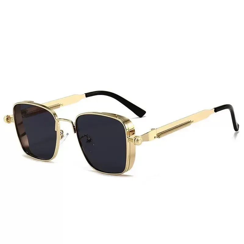 Men's leadership vintage Steampunk square sunglasses metal frame with spring hinges women's trendy driver glasses