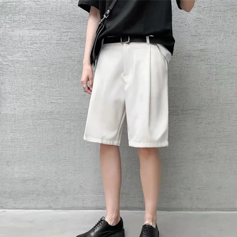 

Fashion Men's Suit Shorts Loose Casual High Waist Solid Men Five Point Shorts Commuter Male Wide Leg Straight Pants 2022 Summer
