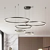 Modern Led Pendant Lights Home Lighting Brushed Rings Ceiling Mounted Chandelier Round Hanging Lamp Gold Coffee Color Lustre 6