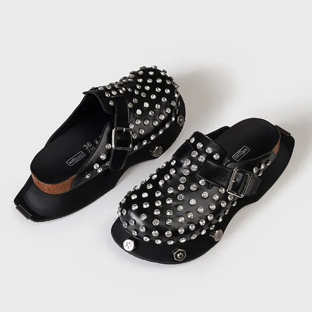 2024 Brand New Slides Sandalo Chic Split Leather Punk Rivetti