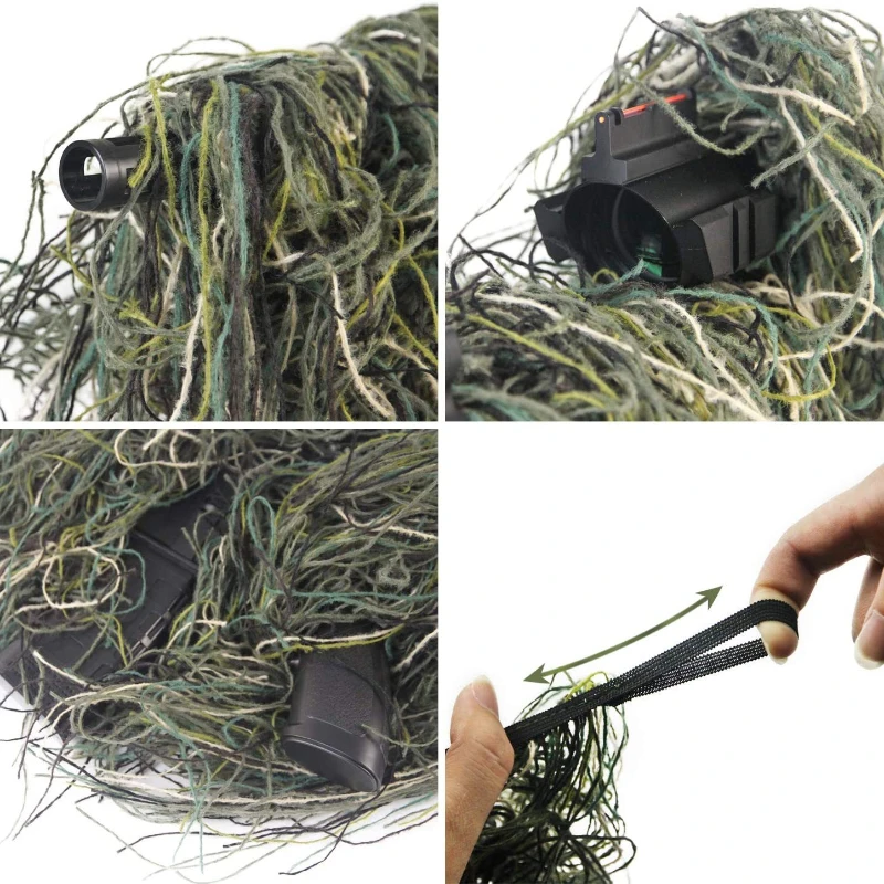 Ghillie Rifle Cover Wrap Synthetic w/Elastic Strap Camouflage Airsoft Hunting Blind Ropes 1.2M CS Gun Wraps Woodland/Desert/Snow