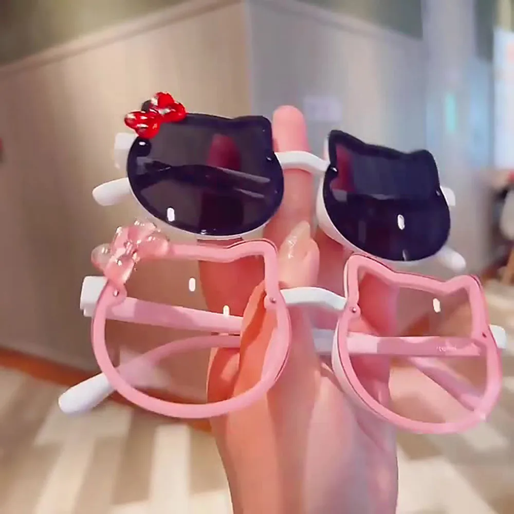 Glitter Cartoon Bowknot Cat Shaped Children Sungalsses Anti-UV Sunscreen Sunglasses Kids Fashion Eye Glasses Kid Outdoor Eyewear fashion sunglasses kids sunglasses children sunglasses