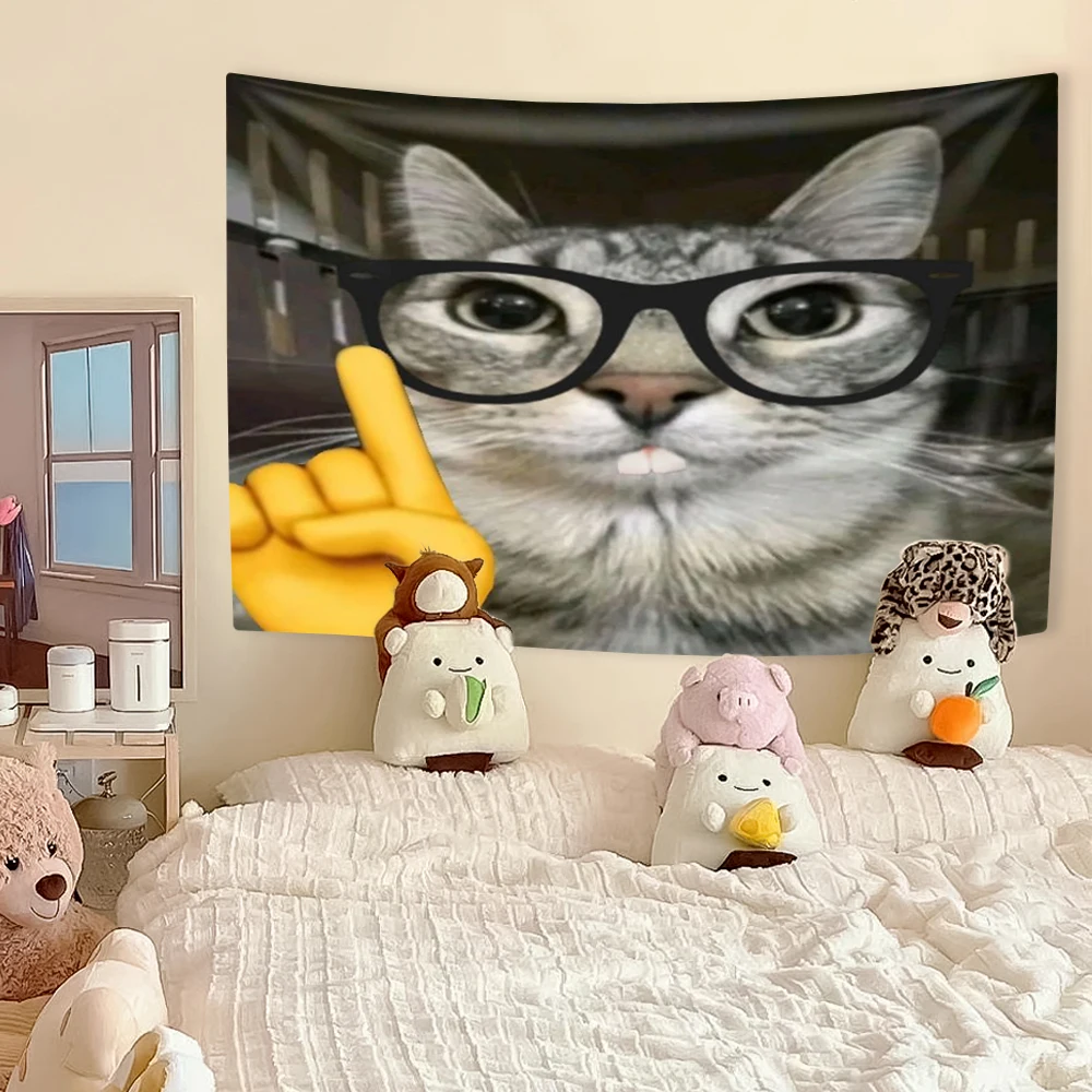 Funny Cat Meme Tapestry Wall Hanging Bedroom Dorm Festival Gift