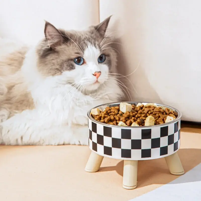 Cat Bowl Cats And Dogs Simple Polka-dot Stainless Steel Pet Tall Bowl Drinking Water Anti-overturn Water Bowl Food Bas pet food bowls