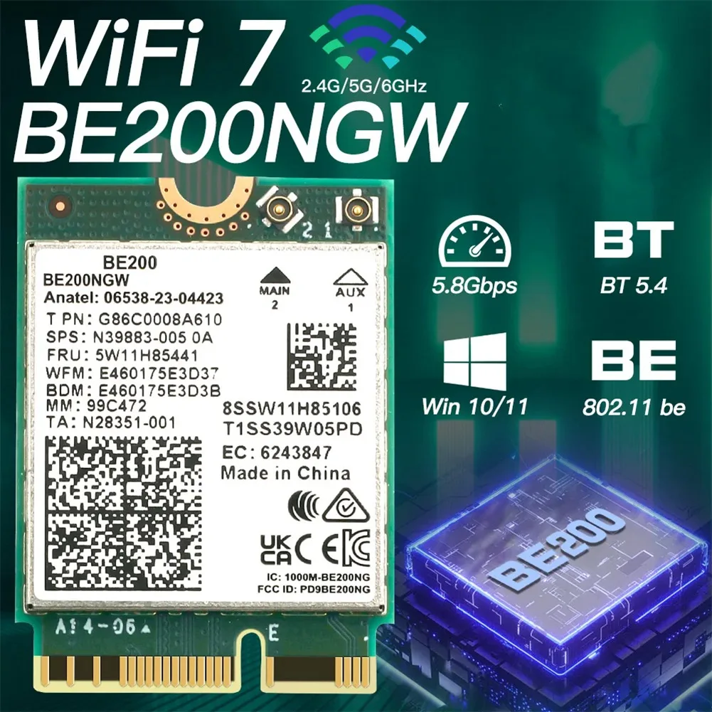 베스트셀러 WIFI 7 BE200 BE200NGW 와이파이 카드+안테나 액세서리 BT 5.4 802.11AX 트라이밴드 M.2 NGFF 무선 네트워크 어댑터