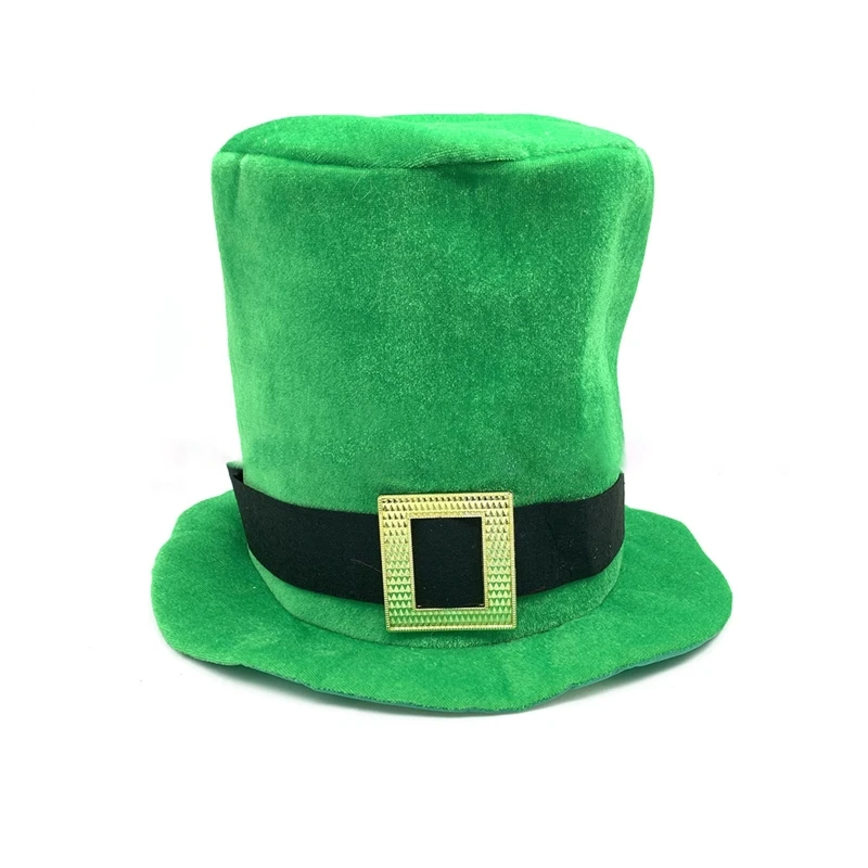 Patrick Day Ox Horn Top Hat Green Tall with Beard Clover Shamrock for Women Men Adult Irish Festival for Cosplay Hat