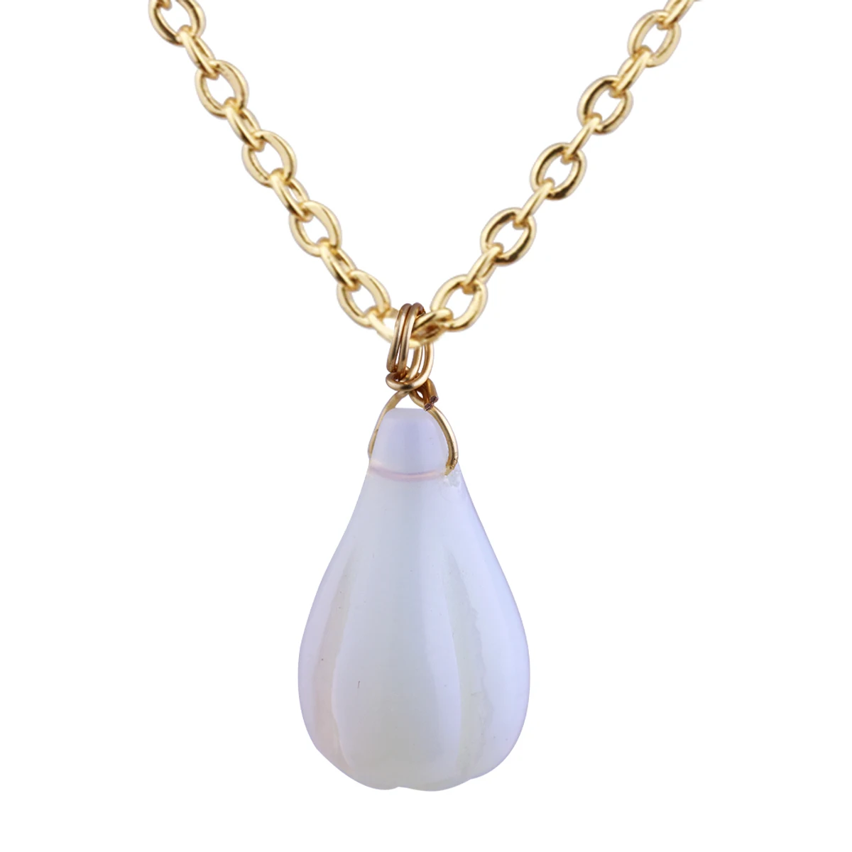 Natural Crystal Water Drop Rose Quartz Opal Pendant Necklace Energy Stone Healing Meditation Yoga Gift